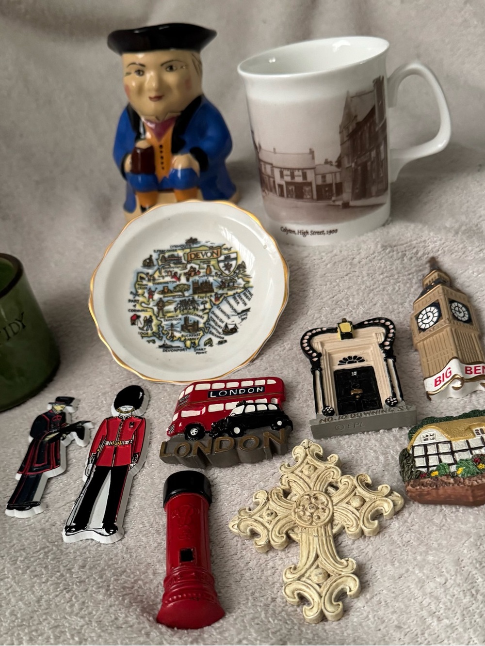 Vintage British Souvenirs.Toby Mug. Tidy Pot. magnets. Devon England plate / cup